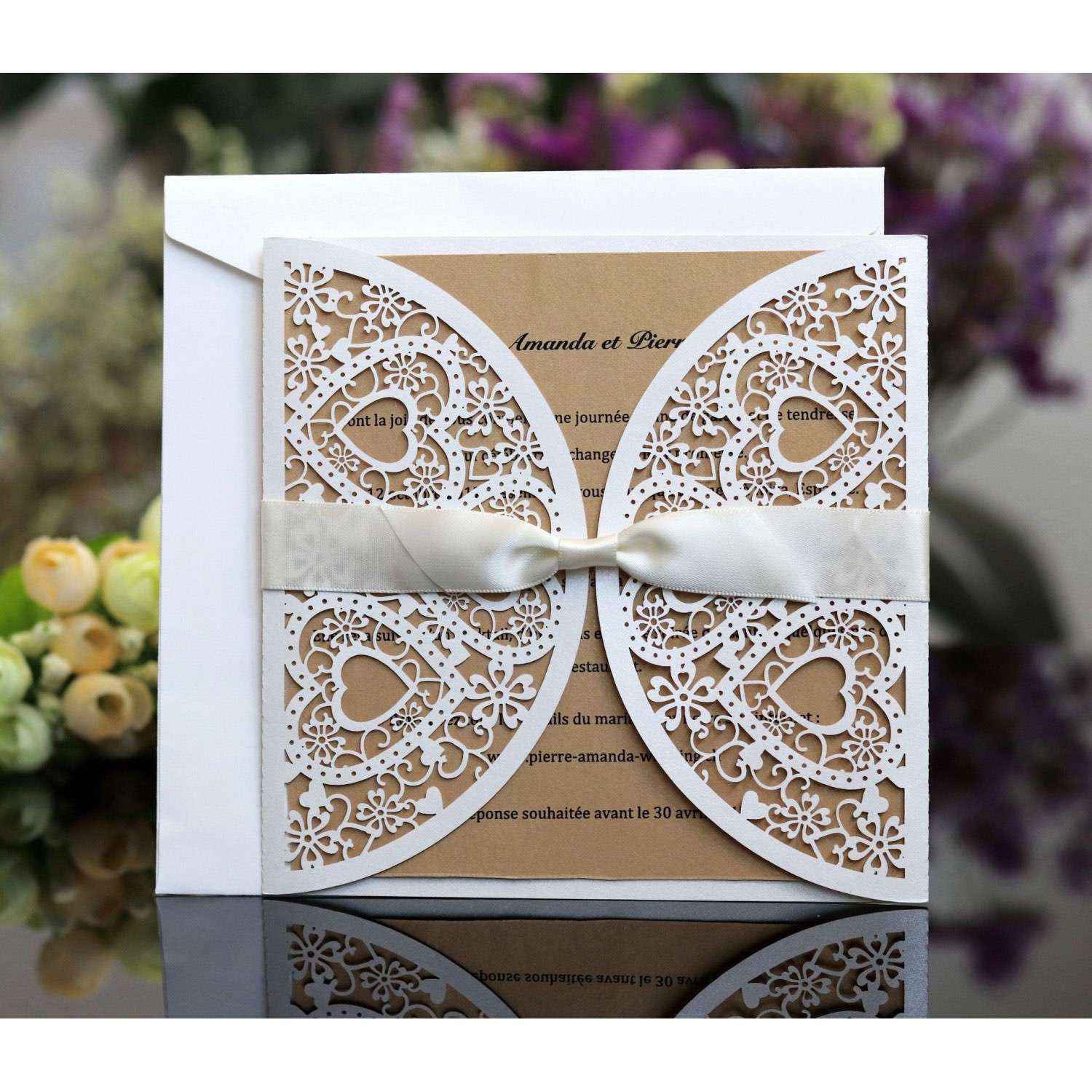 Square Invitation Card With Envelope Butterfly Wedding Invitation White Card